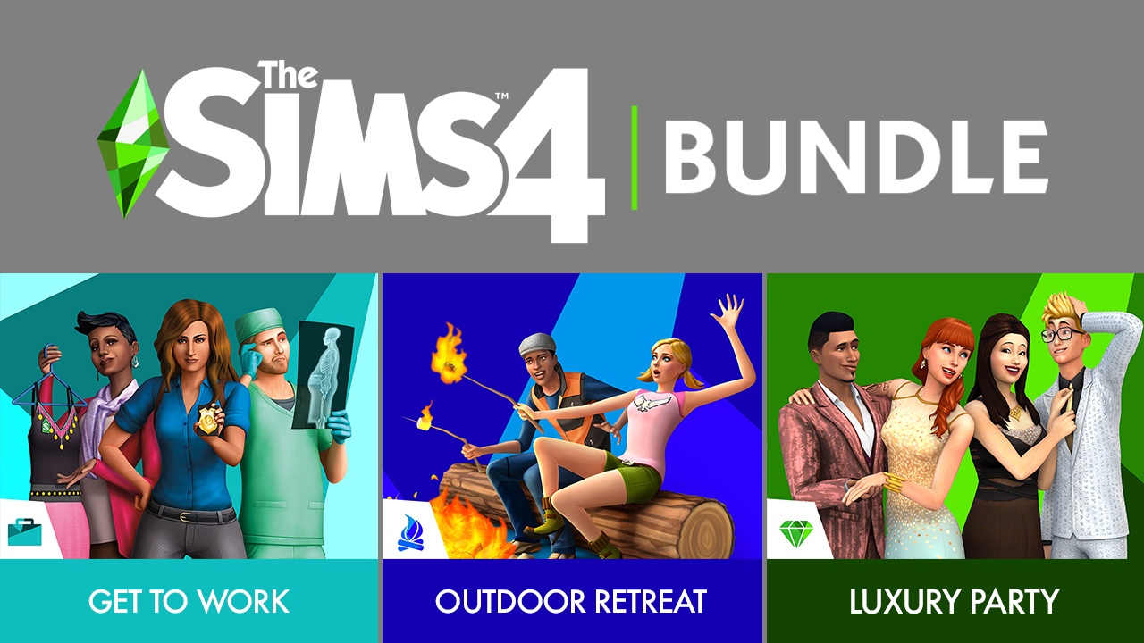 The Sims 4 Bundle - Get to Work, Outdoor Retreat, Luxury Party Stuff DLCs Origin CD Key, 54.2$